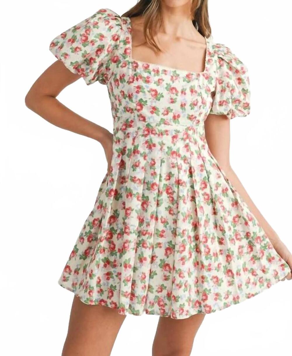 NEW MABLE floral print puff sleeve mini dress in red